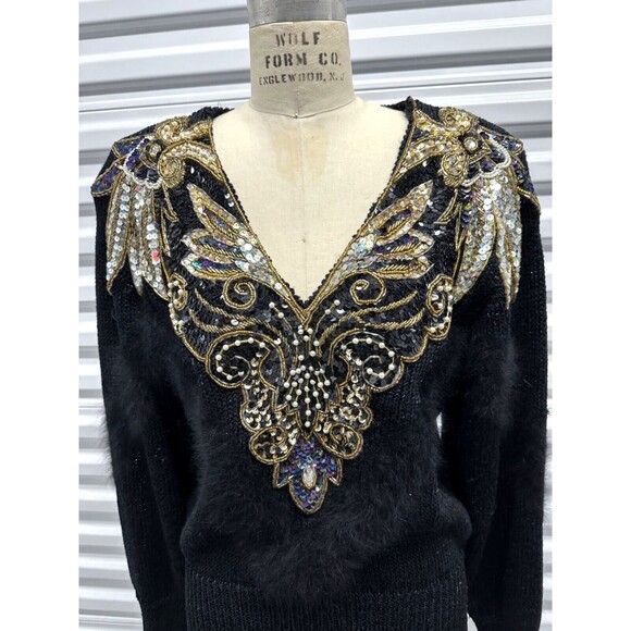 Vintage 1980s Side Effects Embellished Sweater – Angora & Lambswool Blend - Picture 2 of 6